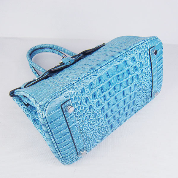 Replica Hermes Birkin 30CM Crocodile Head Veins Bag Light Blue 6088 On Sale - Click Image to Close